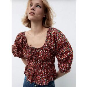 ZARA Peplum Floral Top Size X-Small NWT